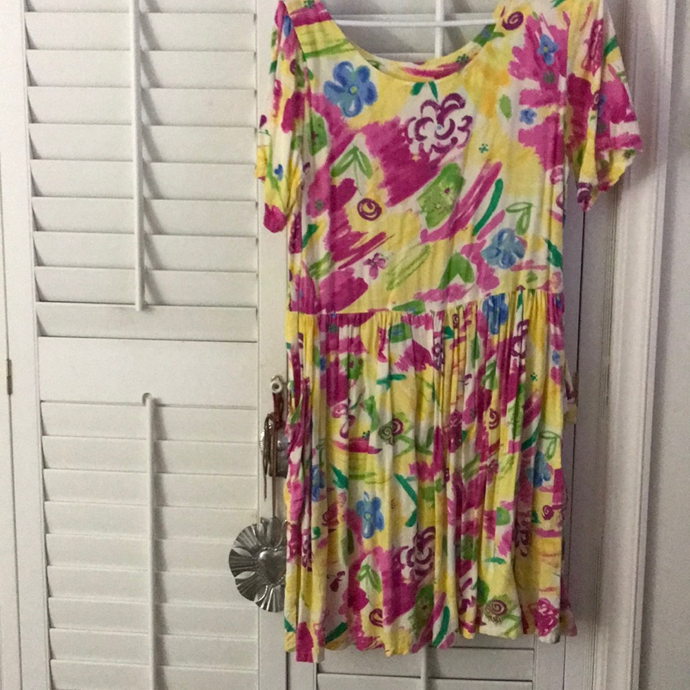 Xtreme island yellow Hawaiian print mini dress